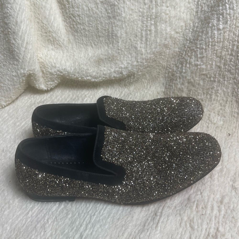 Moretti Black lane is leather black Men's Glitter Loafers suede trims SZ11.5